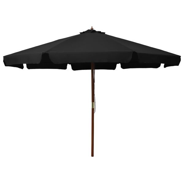 Vidaxl Parasol de jardin 330 cm noir - Mât bois - Jusqu'à 34 % de réduction