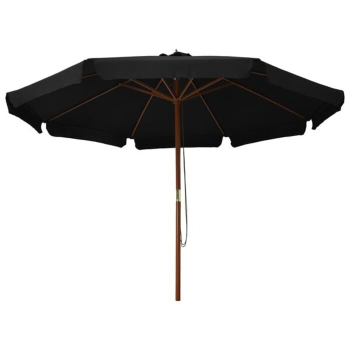 Vidaxl Parasol de jardin 330 cm noir - Mât bois - Jusqu'à 34 % de réduction