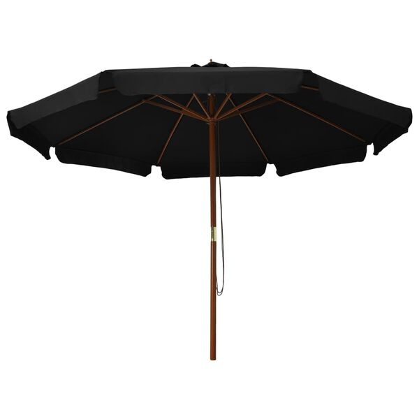 Vidaxl Parasol de jardin 330 cm noir - Mât bois - Jusqu'à 34 % de réduction