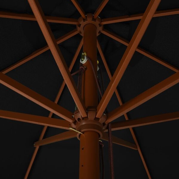 Vidaxl Parasol de jardin 330 cm noir - Mât bois - Jusqu'à 34 % de réduction