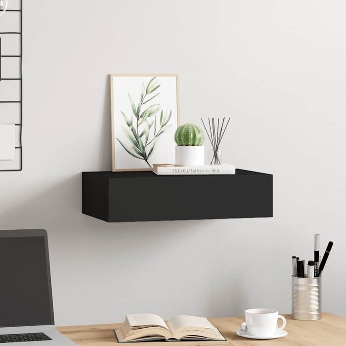 Vidaxl Étagère murale avec tiroir 40x23,5x10 cm noire - Jusqu'à -32% de remise