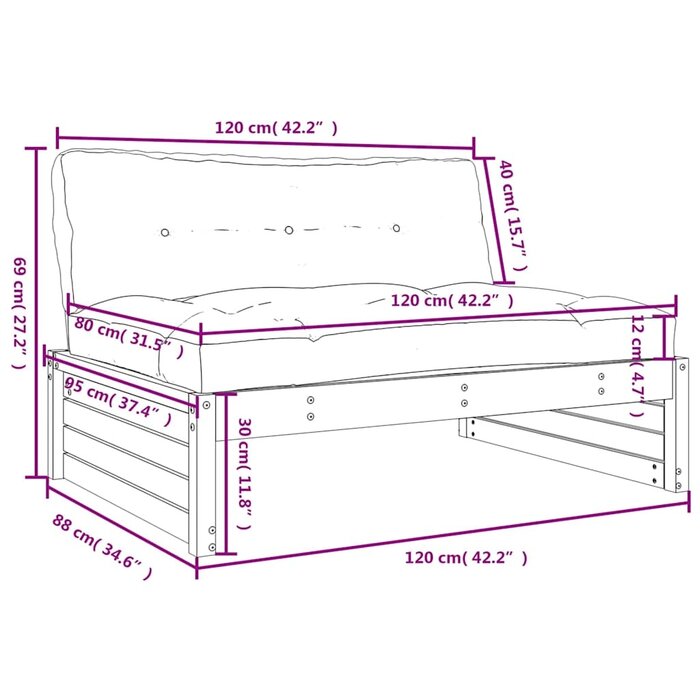 Vidaxl Banc central de jardin 120x80 cm en pin imprégné - Jusqu'à -34% en outlet