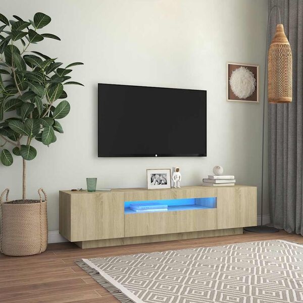 Vidaxl Meuble TV LED 160 cm chêne sonoma - Jusqu'à -35% sur nos modèles outlet
