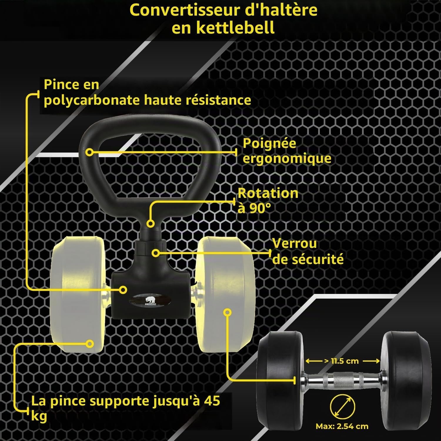 Convertisseur haltères 3-en-1 : Kettlebell et Barre - Jusqu'à -79%
