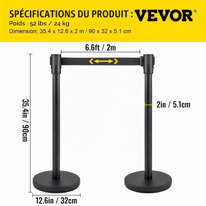 Vevor Lot de 4 poteaux de délimitation à sangle rétractable - Jusqu'à -34%