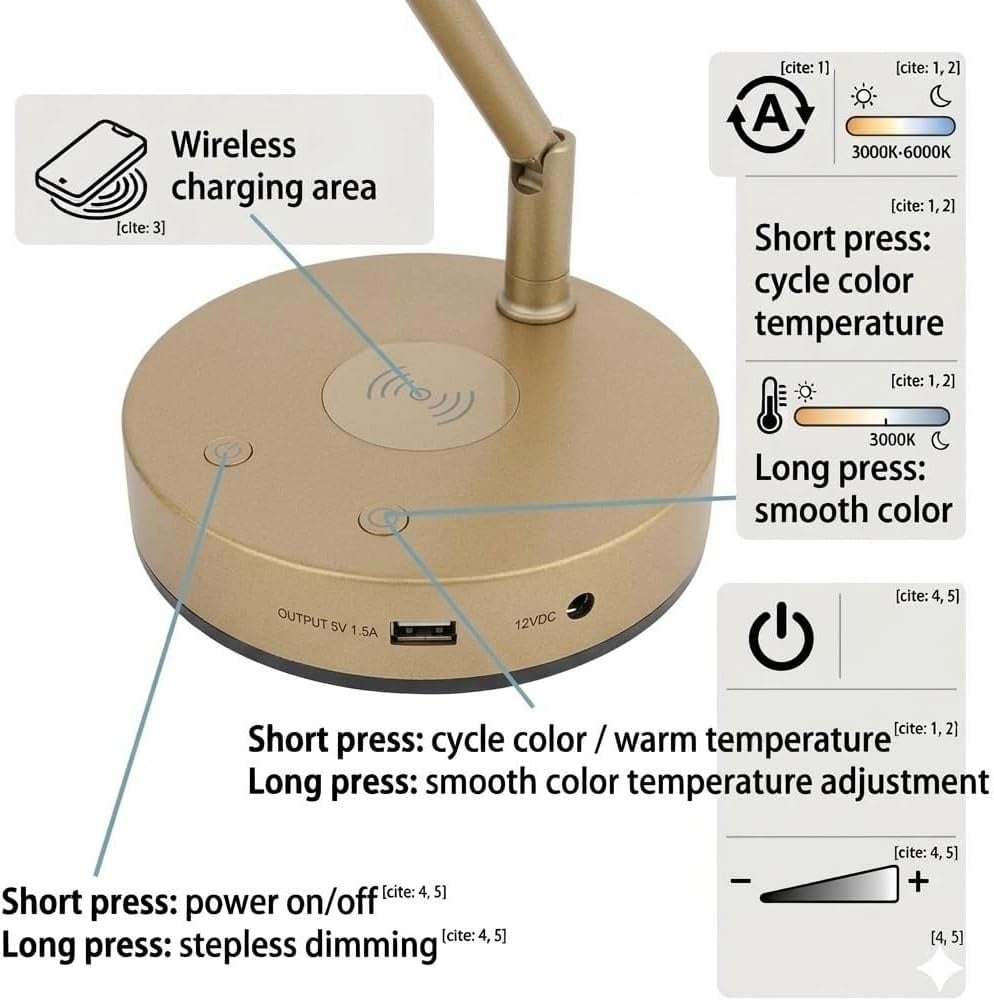 Lampe de piano LED Premium - Recharge sans fil - Or mat - Jusqu'à -34%