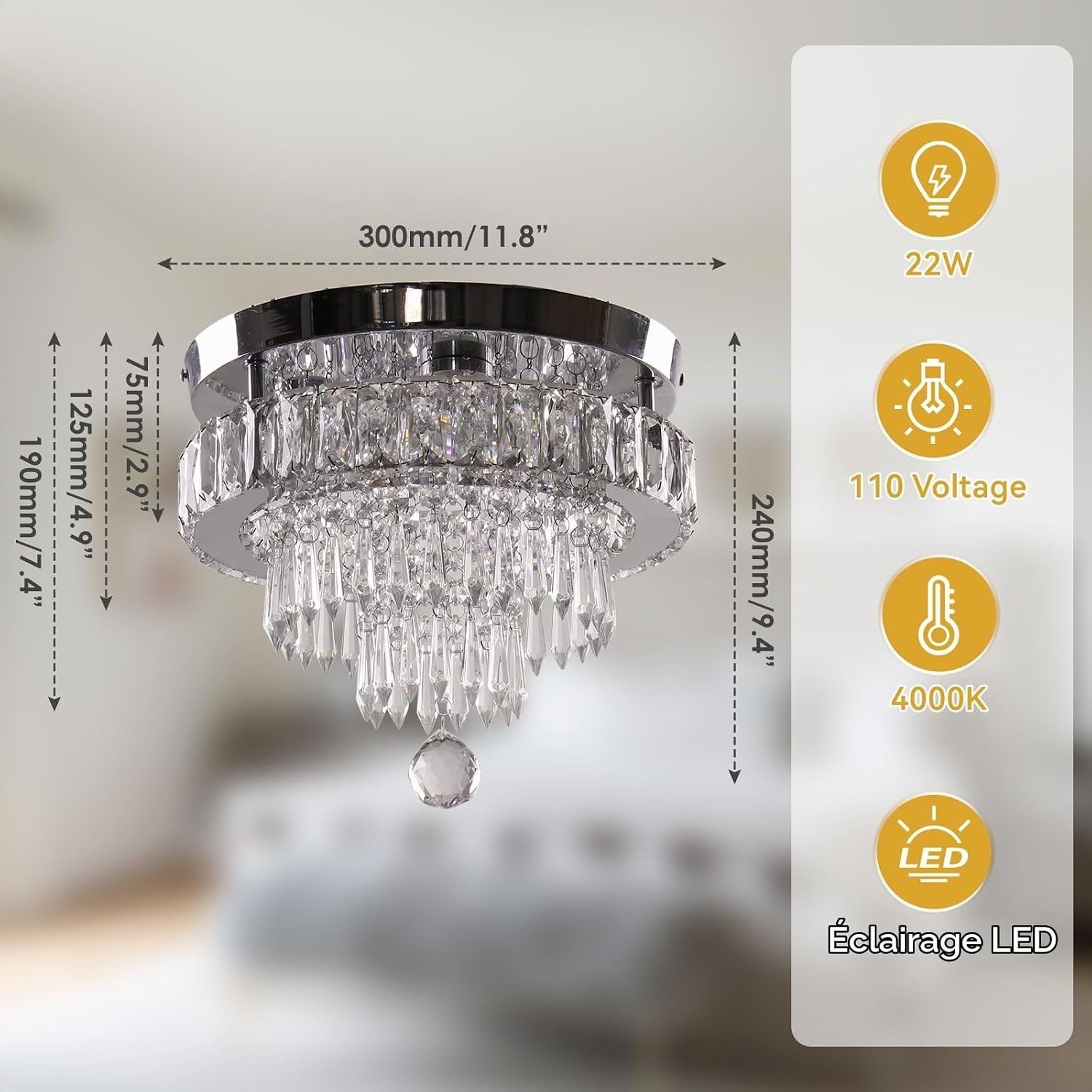 Plafonnier LED cristal 30 cm dimmable : jusqu'à -34% sur votre éclairage