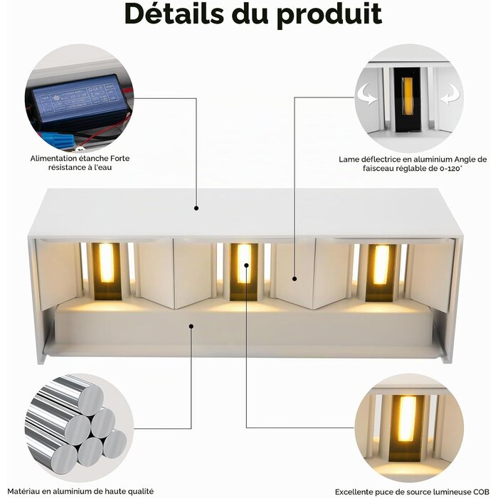 Lot de 2 appliques murales LED 36W, faisceau réglable - Jusqu'à -33%