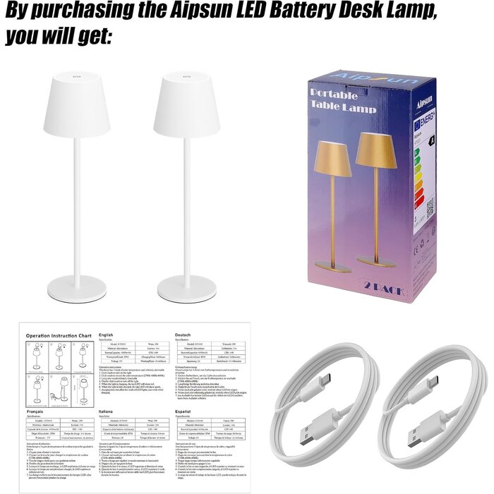 Lot de 2 Lampes de Table Sans Fil - Design Moderne - Jusqu'à -33%