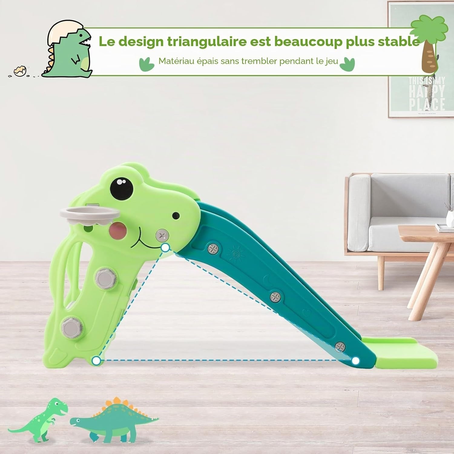 Toboggan enfant 3-en-1 avec panier de basket - Vert - Jusqu'à -33%