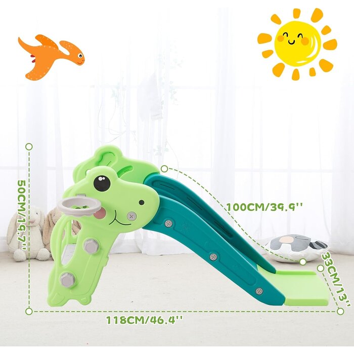 Toboggan enfant 3-en-1 avec panier de basket - Vert - Jusqu'à -33%