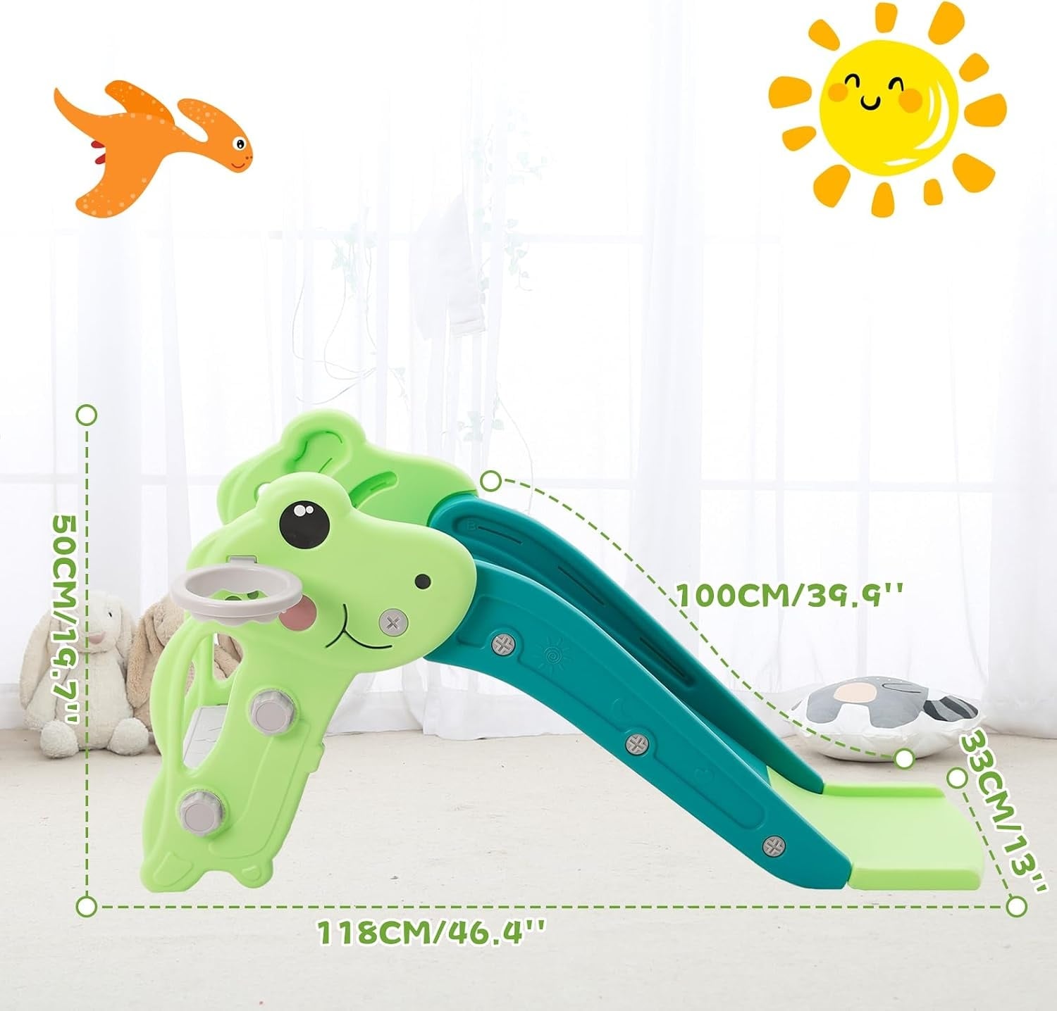 Toboggan enfant 3-en-1 avec panier de basket - Vert - Jusqu'à -33%