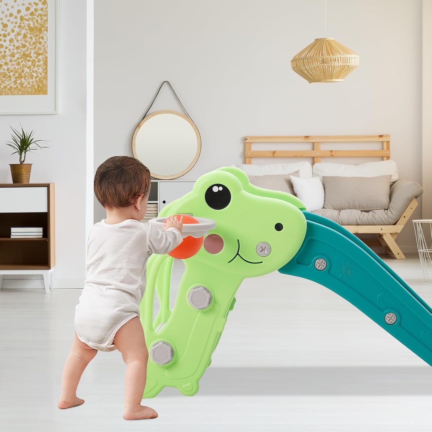 Toboggan enfant 3-en-1 avec panier de basket - Vert - Jusqu'à -33%