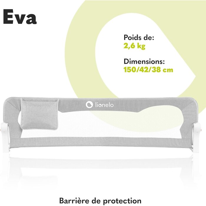 Lionelo Barrière de sécurité lit enfant 150x42 cm - Gris chiné - Jusqu'à -33%
