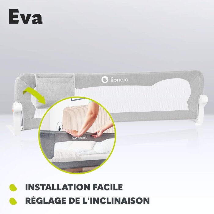 Lionelo Barrière de sécurité lit enfant 150x42 cm - Gris chiné - Jusqu'à -33%