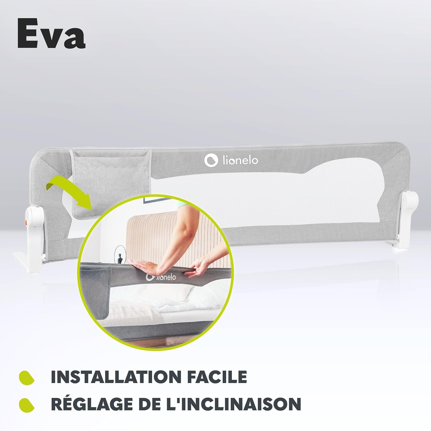 Lionelo Barrière de sécurité lit enfant 150x42 cm - Gris chiné - Jusqu'à -33%