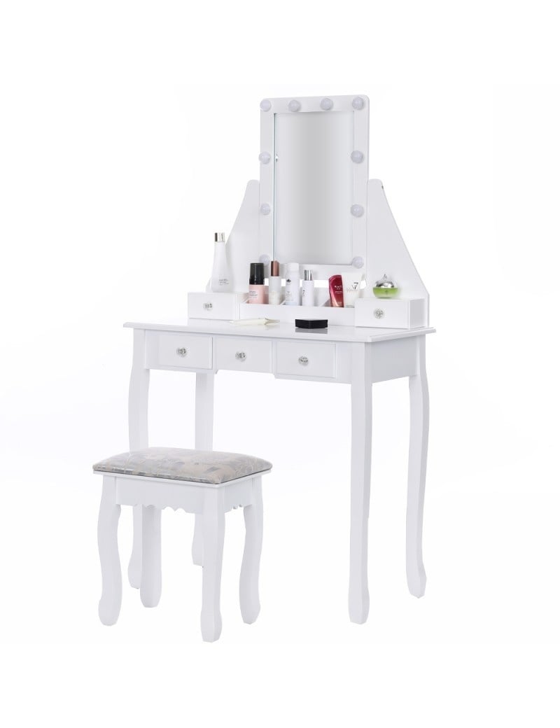 Viking Choice Coiffeuse avec miroir LED et tabouret - Jusqu'à 25% de remise