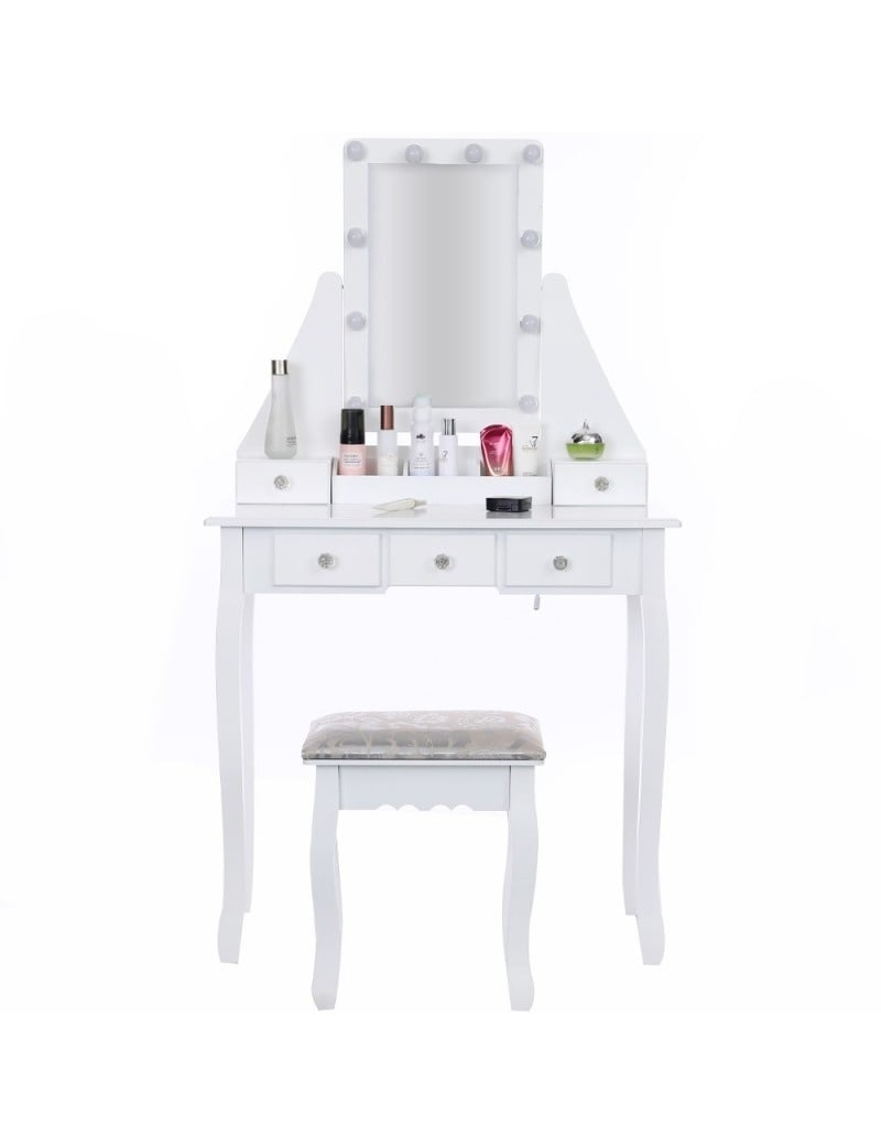 Viking Choice Coiffeuse avec miroir LED et tabouret - Jusqu'à 25% de remise