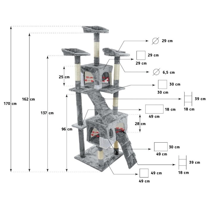 Viking Choice Arbre à chat XXL 170 cm avec 2 maisons - Jusqu'à 34% de remise