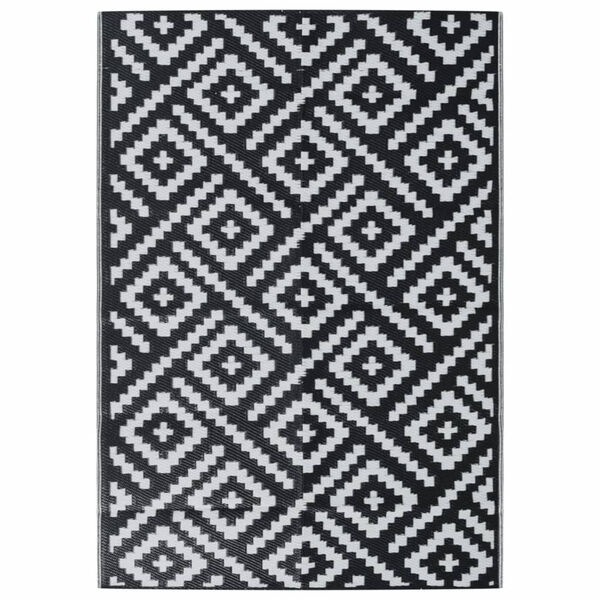 Vidaxl Tapis d'extérieur réversible 140x200 cm - Blanc et Noir - Jusqu'à -33%