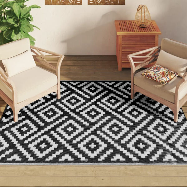 Vidaxl Tapis d'extérieur réversible 140x200 cm - Blanc et Noir - Jusqu'à -33%