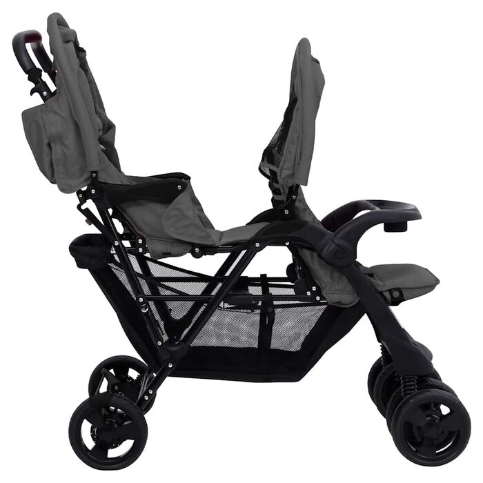 Vidaxl Poussette Tandem pour Jumeaux en Acier Gris - Jusqu'à -35% de réduction