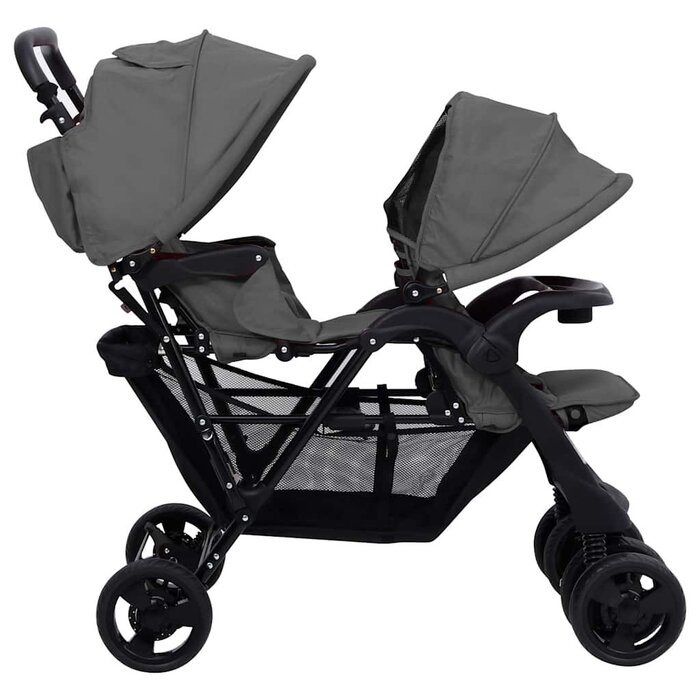 Vidaxl Poussette Tandem pour Jumeaux en Acier Gris - Jusqu'à -35% de réduction