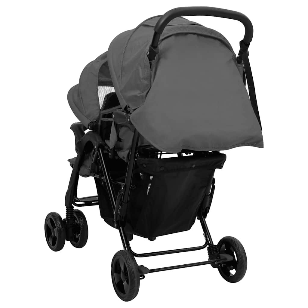 Vidaxl Poussette Tandem pour Jumeaux en Acier Gris - Jusqu'à -35% de réduction