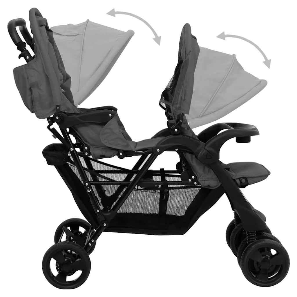 Vidaxl Poussette Tandem pour Jumeaux en Acier Gris - Jusqu'à -35% de réduction