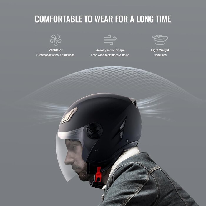 Vevor Casque Moto Jet 3/4 Noir - Jusqu'à -51% de remise sur cet article outlet