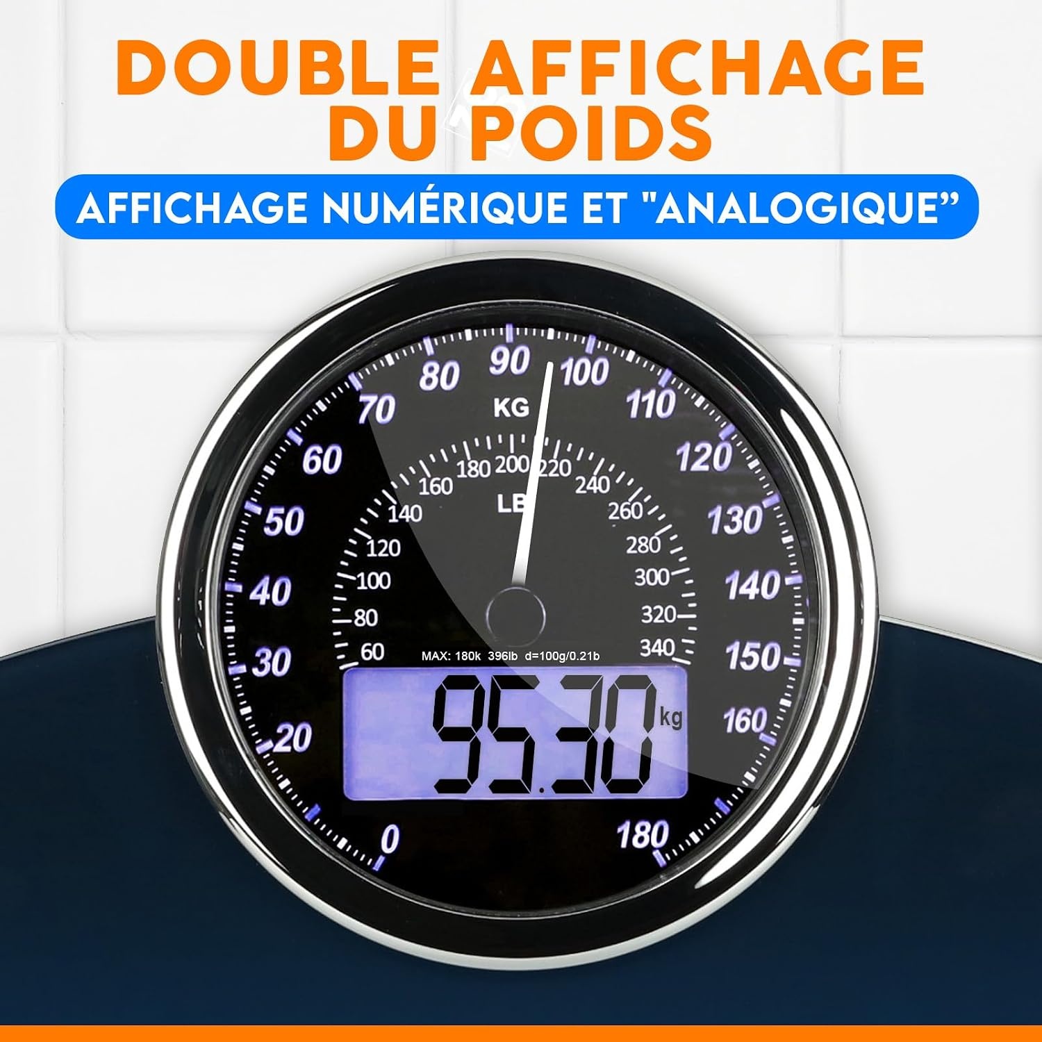 Pèse-personne hybride numérique et analogique - Bleu - Jusqu'à -33%