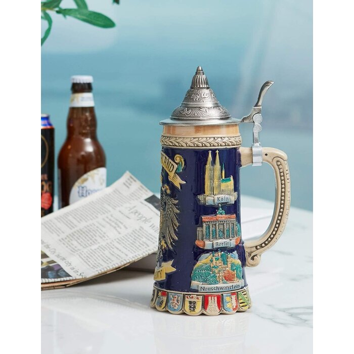 Chope à bière artisanale avec couvercle en étain - Jusqu'à -34%