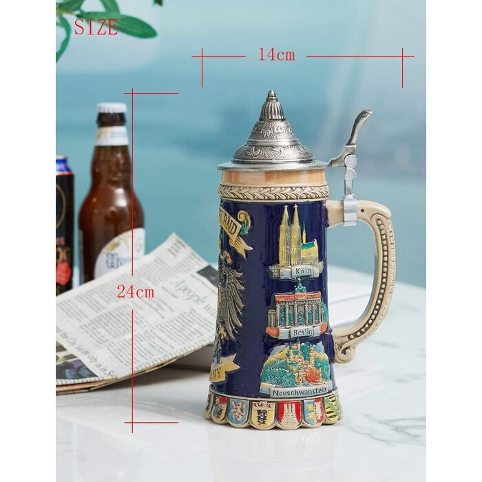 Chope à bière artisanale avec couvercle en étain - Jusqu'à -34%