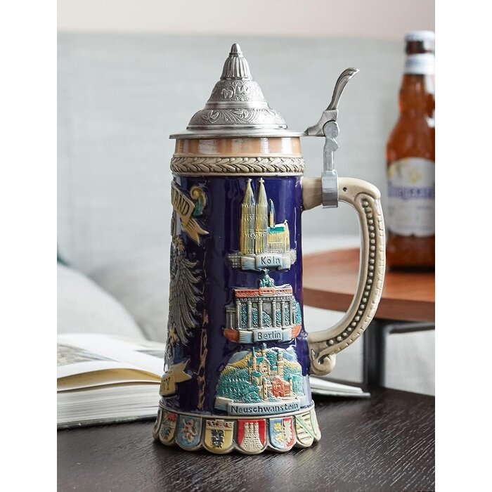 Chope à bière artisanale avec couvercle en étain - Jusqu'à -34%