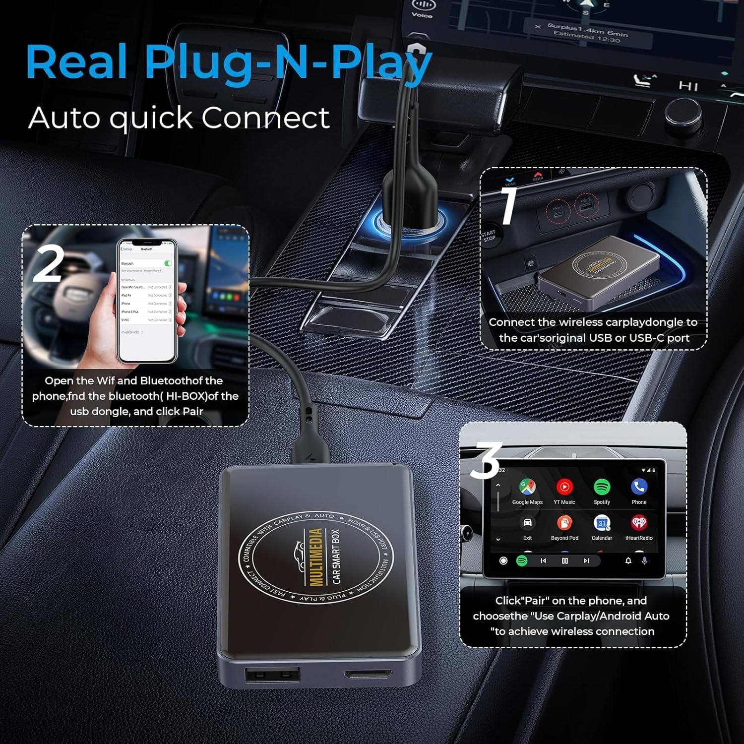 Adaptateur CarPlay & Android Auto 3-en-1 sans fil - Jusqu'à -27%