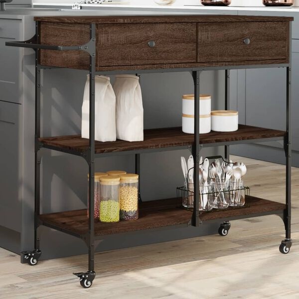 Vidaxl Desserte de cuisine bois et acier 105cm - Jusqu'à -35% sur nos modèles outlet