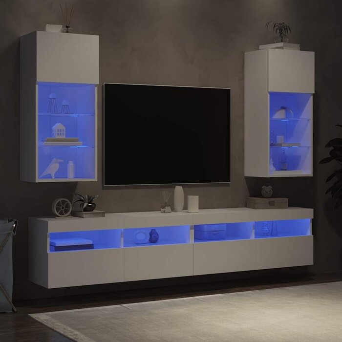 Vidaxl Lot de 2 meubles TV muraux LED blancs - Jusqu'à 35% de réduction