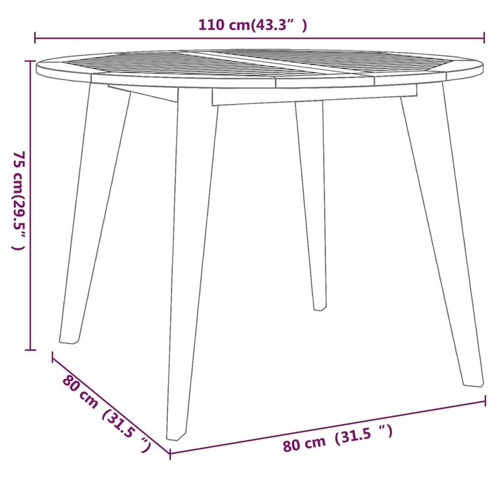 Vidaxl Table de jardin ronde en acacia massif Ø110 cm - Jusqu'à -35% en Outlet