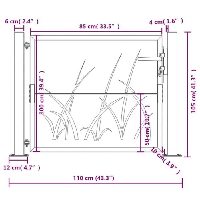 Vidaxl Portillon de jardin acier anthracite motif herbier - Jusqu'à -35%