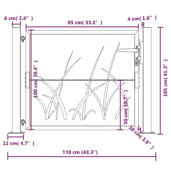 Vidaxl Portillon de jardin acier anthracite motif herbier - Jusqu'à -35%