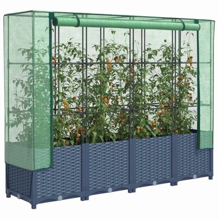 Vidaxl Jardinière surélevée avec serre - 160x40 cm - Gris foncé - Jusqu'à -34%