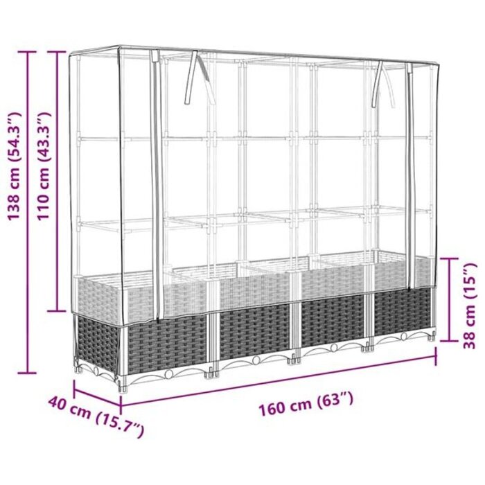 Vidaxl Jardinière surélevée avec serre - 160x40 cm - Gris foncé - Jusqu'à -34%