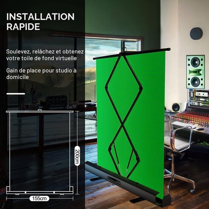 Fond vert pliable 155x200cm pour studio et streaming - Jusqu'à -35%