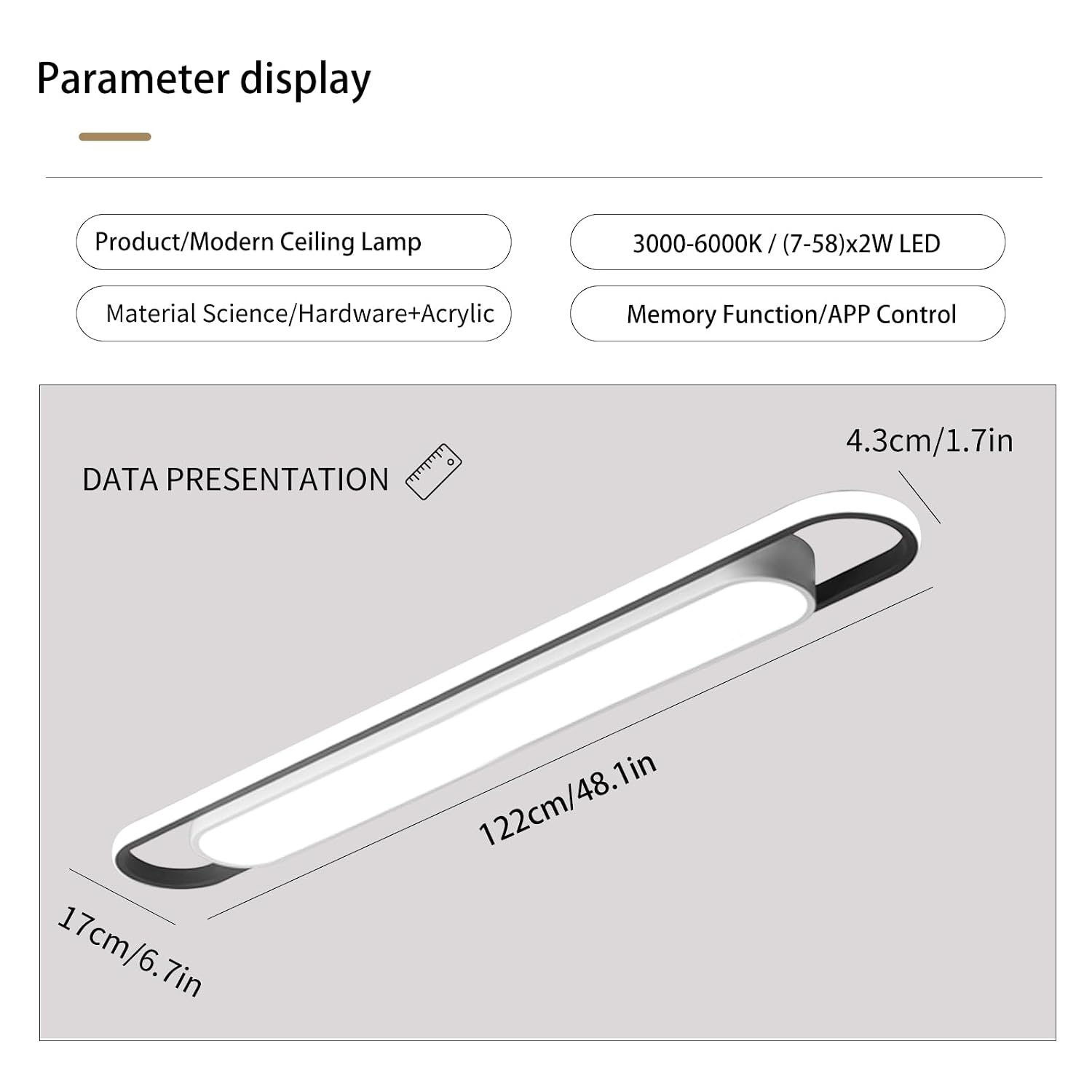 Plafonnier LED linéaire intelligent 122 cm - Jusqu'à 34% de remise