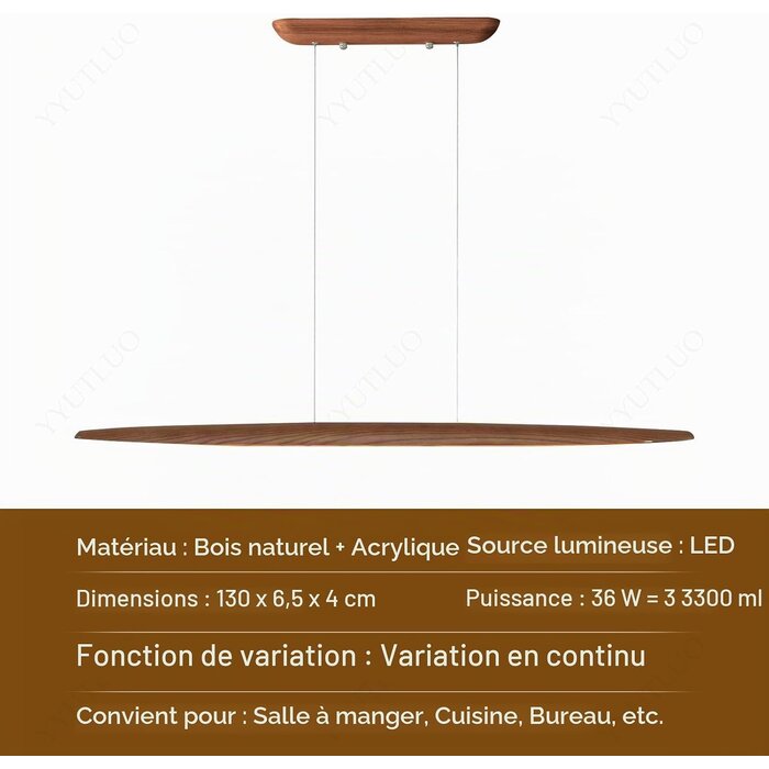 Suspension LED linéaire en bois 130 cm - Dimmable - Jusqu'à -34%