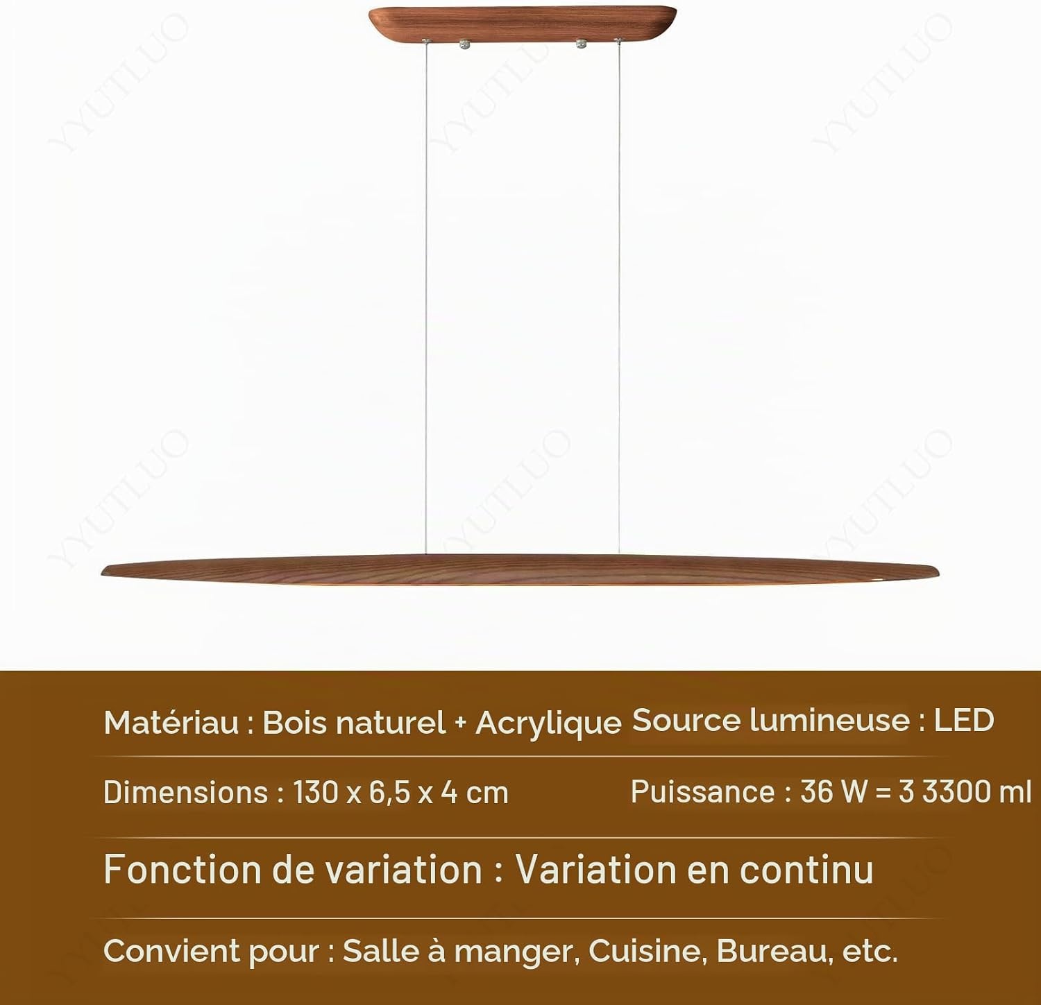 Suspension LED linéaire en bois 130 cm - Dimmable - Jusqu'à -34%