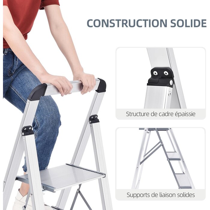 Escabeau pliable 3 marches en aluminium - Jusqu'à -34% sur le prix