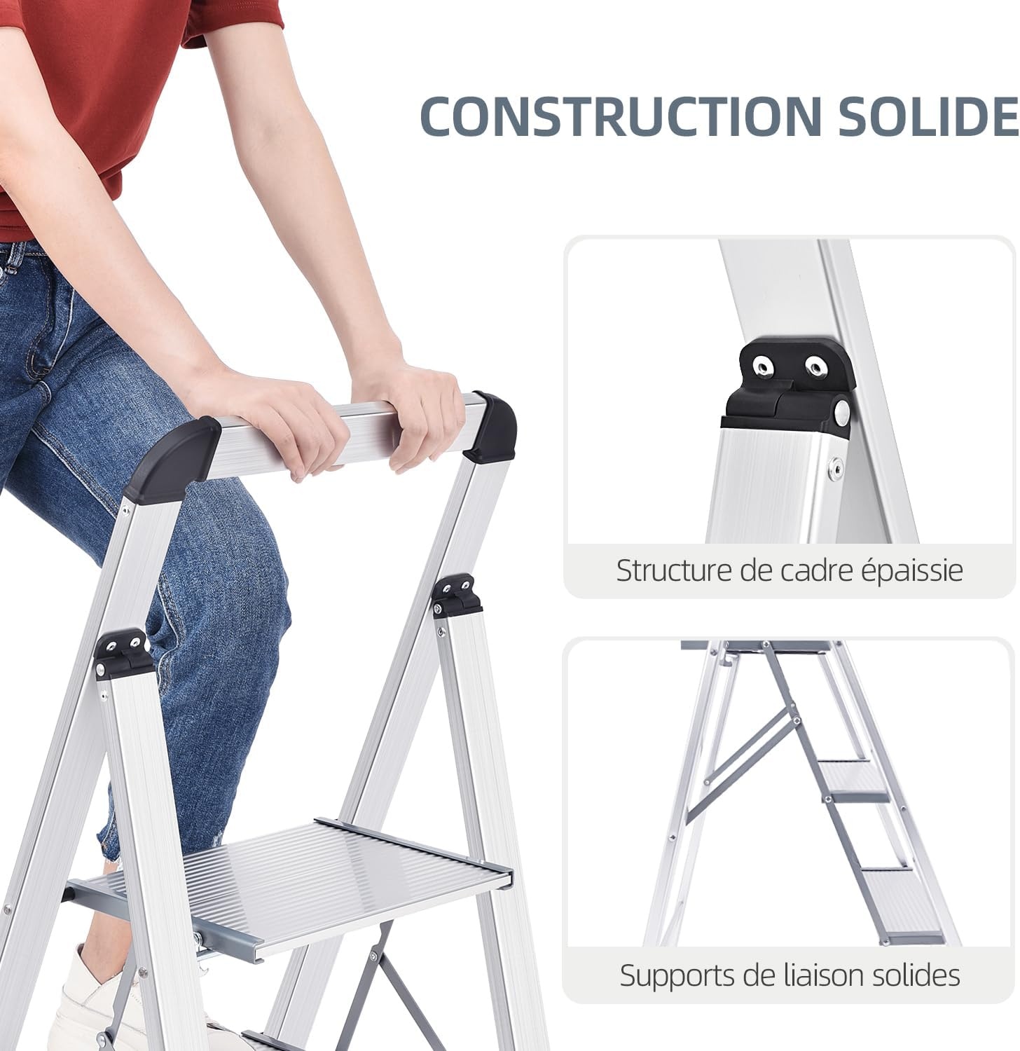 Escabeau pliable 3 marches en aluminium - Jusqu'à -34% sur le prix