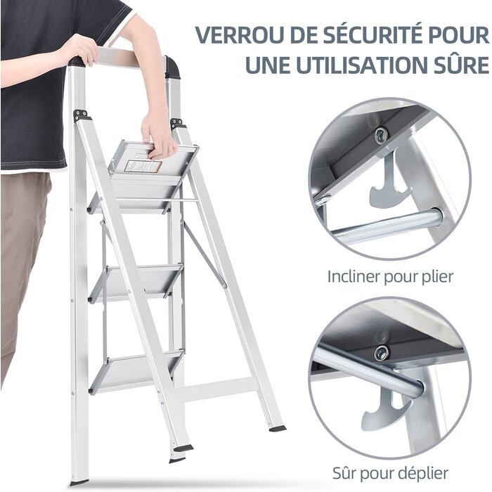 Escabeau pliable 3 marches en aluminium - Jusqu'à -34% sur le prix