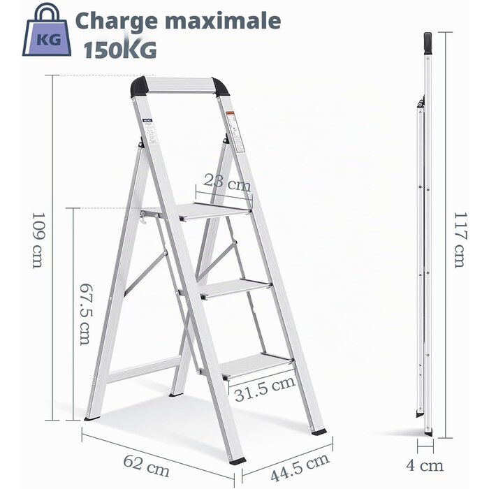 Escabeau pliable 3 marches en aluminium - Jusqu'à -34% sur le prix